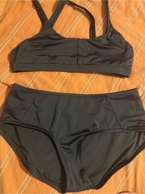 oiselle Black Sports Bikini Top and High-Waist Bottoms